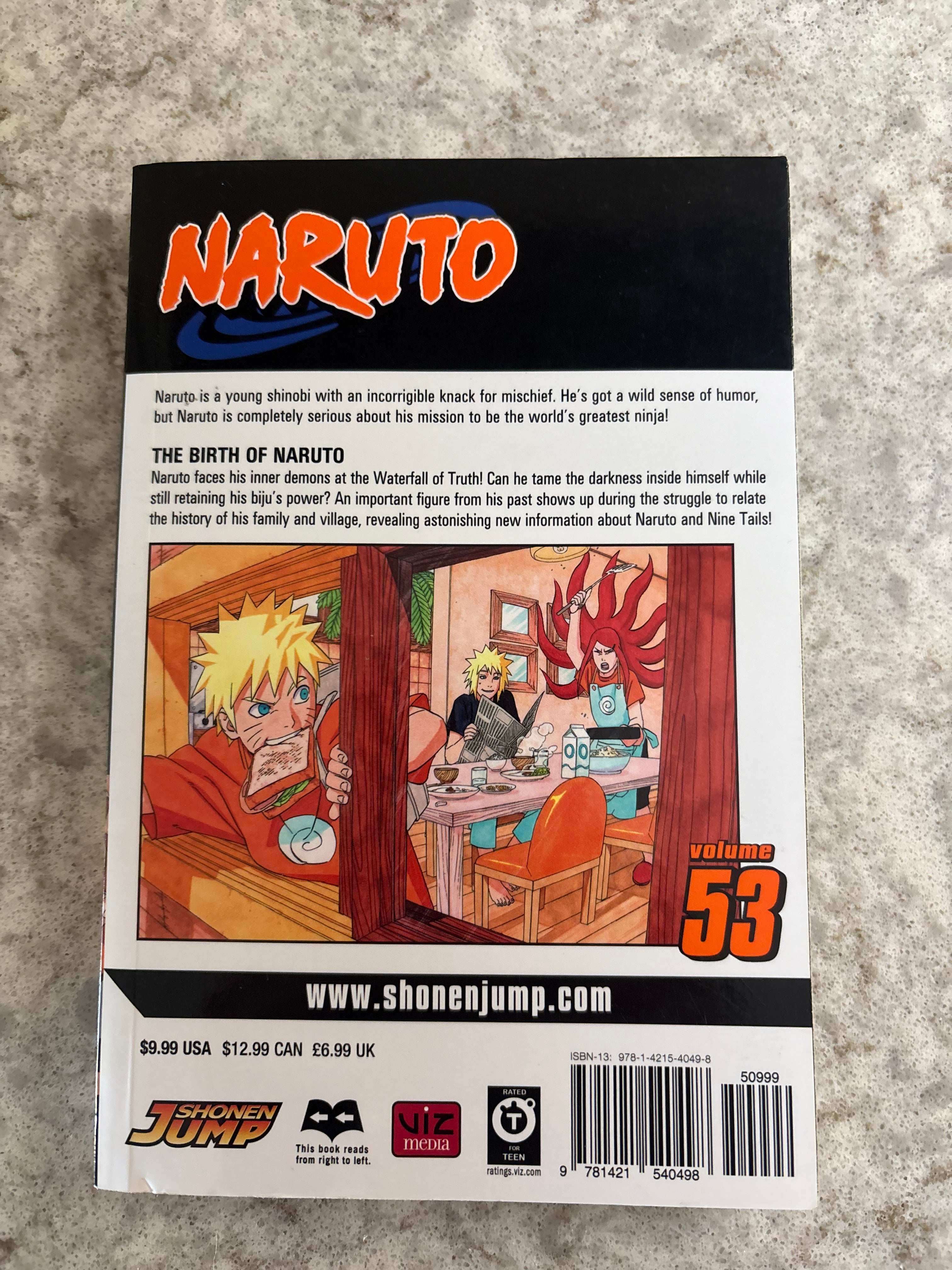 The back cover of Shonen Jump Naruto Volume 53.